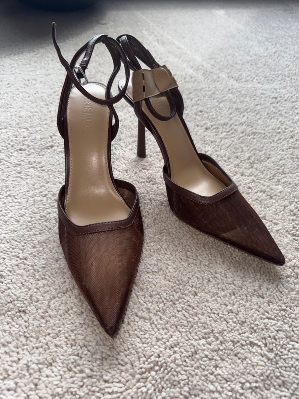Steve Madden Brown Pointed Mesh Ankle-Strap Stiletto Heels